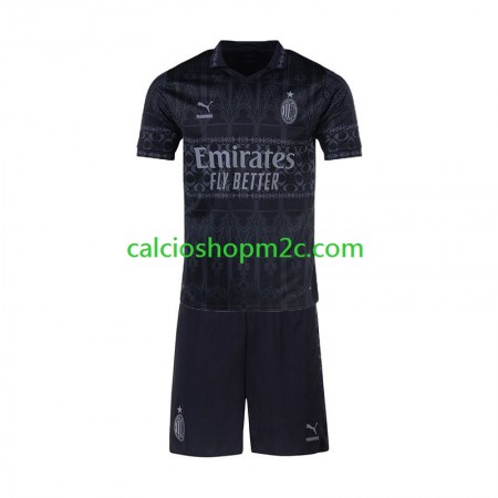 AC Milan Bambino Maglia Quarta 2023/2024 Manica Corta (+ Pantaloncini) Nero